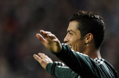 Cristiano Ronaldo smiling and celebrating Real Madrid goal against Ajax, in the UCL 2012-2013