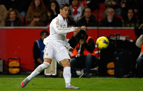 Cristiano Ronaldo striking the ball with his left foot