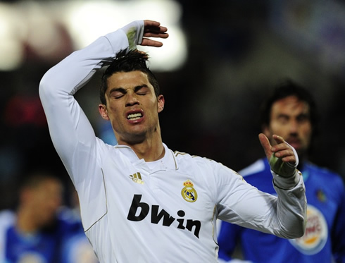 Cristiano Ronaldo showing his frustration and sadness after a Real Madrid attack play
