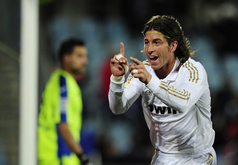 Sérgio Ramos celebrating his goal against Getafe, after a great header from a corner kick