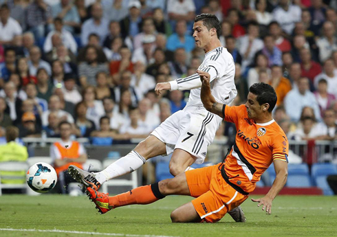 Cristiano Ronaldo striking the ball with his right-foot