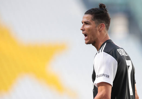 Cristiano Ronaldo playing for Juventus in July of 2020