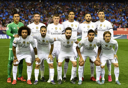 Real Madrid starting eleven for the derby match at the Vicente Calderón in September of 2015, against Atletico Madrid
