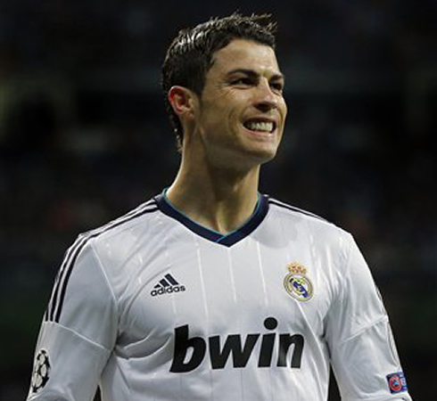 Cristiano Ronaldo reaction showing his teeth, in Real Madrid vs Ajax for the UEFA Champions League matchday 6, in 2012-2013