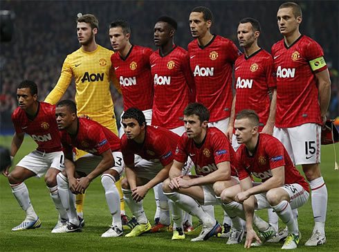 Manchester United line-up for the match against Real Madrid, in the UEFA Champions League second leg, in 2013