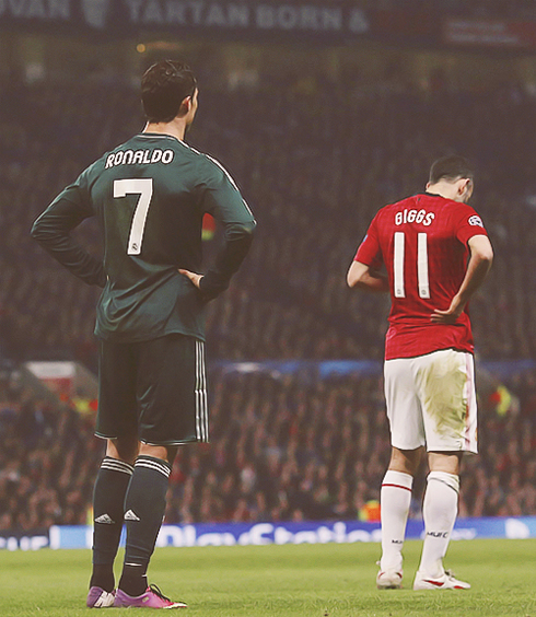 Cristiano Ronaldo and Ryan Giggs, in Manchester United 1-2 Real Madrid, at Old Trafford, for the Champions League second leg in 2013