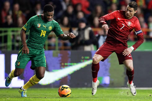 Real Madrid challenging for the ball in Portugal vs Cameroon