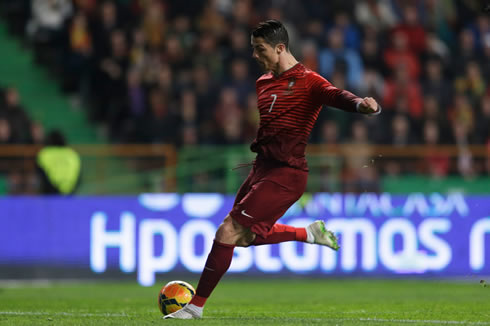 Cristiano Ronaldo wearing the new Portugal jersey for the FIFA World Cup 2014