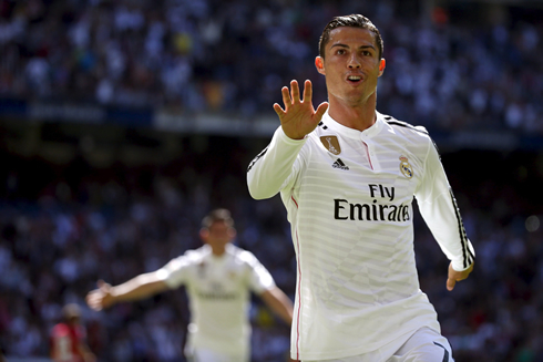 Cristiano Ronaldo celebrating his 5 goals scored in Real Madrid vs Granada in 2015