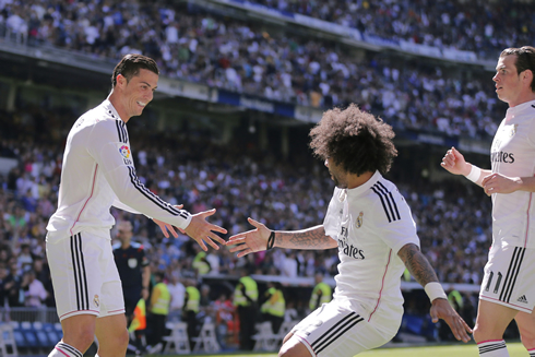 Cristiano Ronaldo dancing with Marcelo during his goal celebration