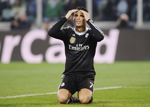 Cristiano Ronaldo reacts after Real Madrid wasted a good chance against Juventus