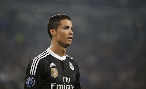 Cristiano Ronaldo wearing a Real Madrid black uniform in a Champions League semi-finals tie