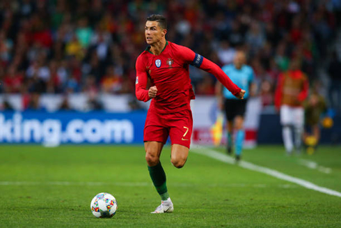 Cristiano Ronaldo running at full throttle in a Portugal game in 2019