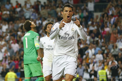 Cristiano Ronaldo gunman goal celebration in Real Madrid vs Athletic Bilbao, in 2014-15