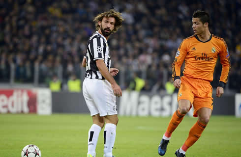 Cristiano Ronaldo and Andrea Pirlo, in Juventus vs Real Madrid for the Champions League 2013-2014