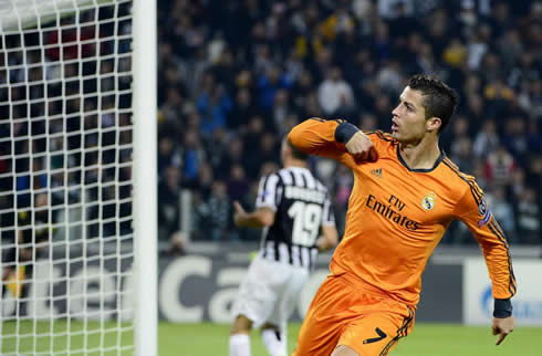 Cristiano Ronaldo goal celebration in Turin, at the Juventus 2-2 Real Madrid for the UEFA Champions League