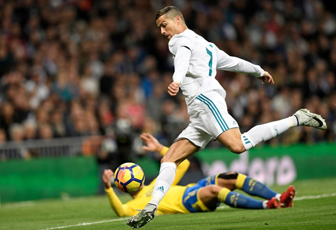 Cristiano Ronaldo getting ready to strike the ball with his left foot