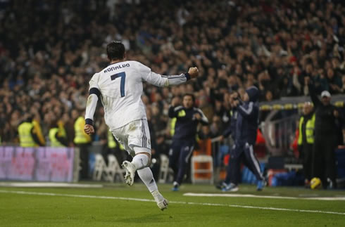 Cristiano Ronaldo running towards Real Madrid bench, to celebrate the goal with the coaching staff and the subsitute players