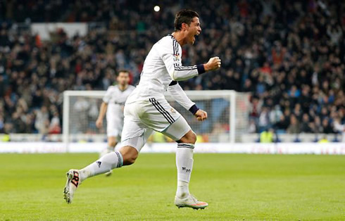 Cristiano Ronaldo joy after having scored another goal for Real Madrid in 2013