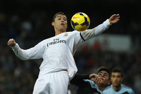 Cristiano Ronaldo controlling a ball with his left arm