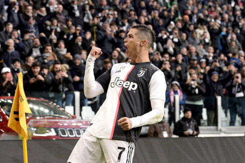 Cristiano Ronaldo celebrates his first hat-trick for Juventus in the Serie A