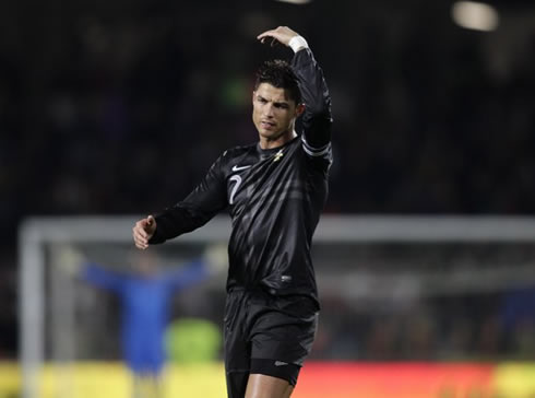 Cristiano Ronaldo gesturing during the Portugal 2-3 Ecuador game, played in Guimarães, in 2013