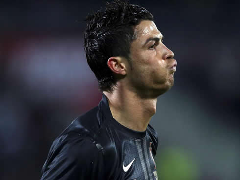 Cristiano Ronaldo sighing after a wasted chance during a game for Portugal, in 2013