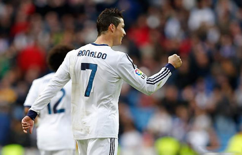 Cristiano Ronaldo happy to have scored another goal for Real Madrid, in 2012-2013
