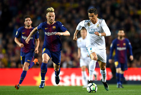 Cristiano Ronaldo chased by Rakitic in El Clasico for La Liga in 2018