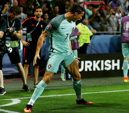 Cristiano Ronaldo goal celebration in Portugal 2-0 Wales, in the EURO 2016
