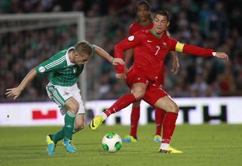 Cristiano Ronaldo nutmeg dribble in Northern Ireland vs Portugal, in 2013-2014