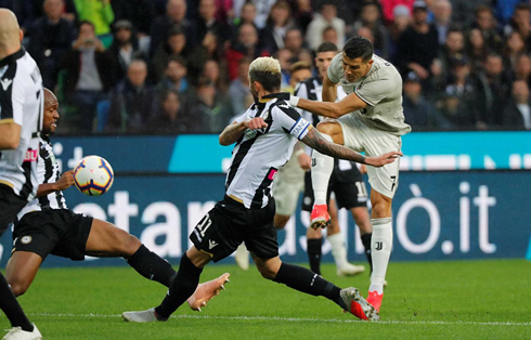 Cristiano Ronaldo strikes with his right foot in Udinese vs Juventus, in 2018