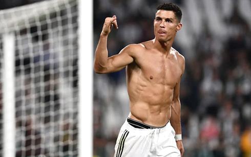 Cristiano Ronaldo takes his shirt off after Juventus game against Udinese in the Serie A in October of 2018