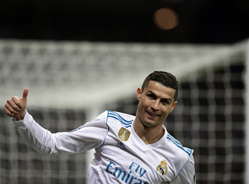 Cristiano Ronaldo putting his thumb up during Real Madrid vs Borussia Dortmund in December of 2017