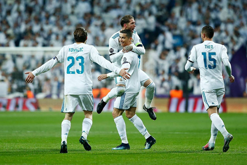 Cristiano Ronaldo celebrates Real Madrid goal with Sergio Ramos jumping to his lap