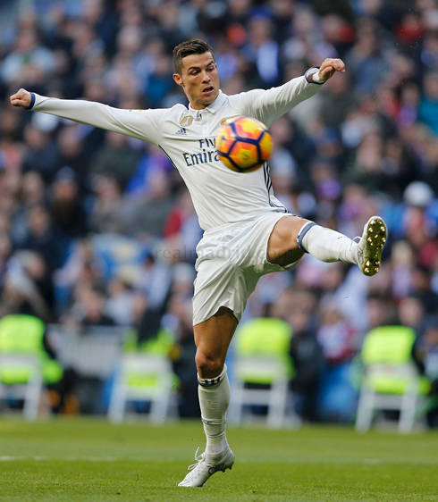 Cristiano Ronaldo controlling the ball with his left boot