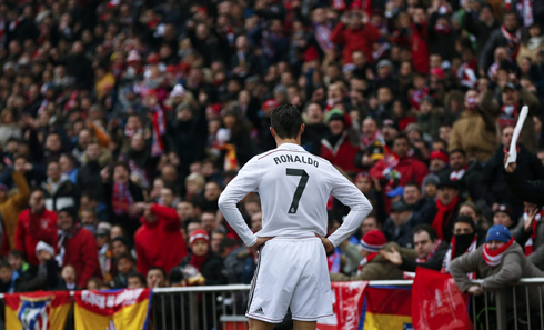 Cristiano Ronaldo getting booed and whistled at the Vicente Calderón, during an Atletico Madrid vs Real Madrid clash