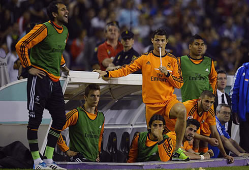 Cristiano Ronaldo with a straw in his mouth, during Valladolid vs Real Madrid