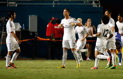 Cristiano Ronaldo reaction answering José Mourinho, after scoring for Real Madrid against Chelsea, in 2013