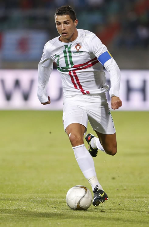 Cristiano Ronaldo playing for Portugal in the 2014 FIFA World Cup qualifiers, as Portugal faced Luxembourg at an away game