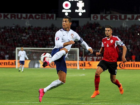 Cristiano Ronaldo backheel touch, in Albania vs Portugal for the EURO 2016 qualifying campaign