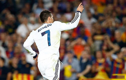 Cristiano Ronaldo running around the Camp Nou to celebrate Real Madrid goal vs Barcelona, in La Liga 2012-2013