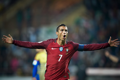 Cristiano Ronaldo with his arms wide open after Portugal crushes Andorra 6-0