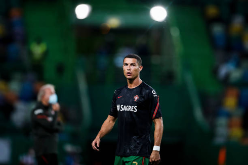 Cristiano Ronaldo during the warmup before Portugal takes on Spain in 2020