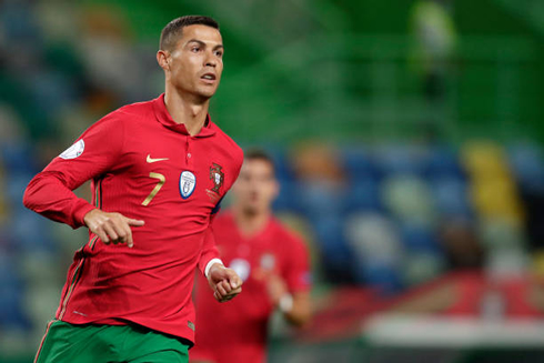 Cristiano Ronaldo playing for Portugal in October of 2020