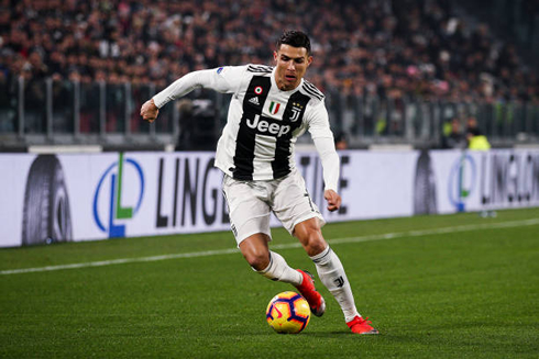 Cristiano Ronaldo playing at the Allianz Stadium in Turin for the Serie A in 2018