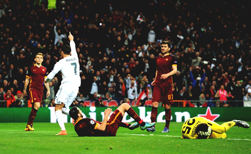 Cristiano Ronaldo breaks the deadlock against Roma in the Bernabéu