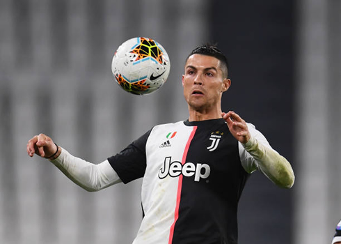 Cristiano Ronaldo preparing to chest down the ball