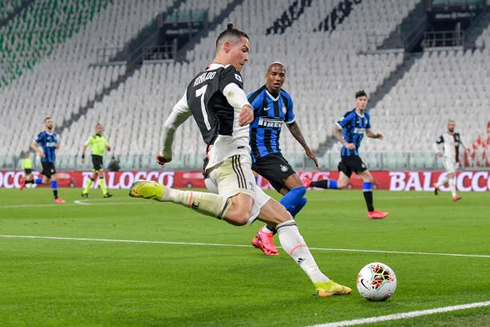 Cristiano Ronaldo going down the wing to put in a cross