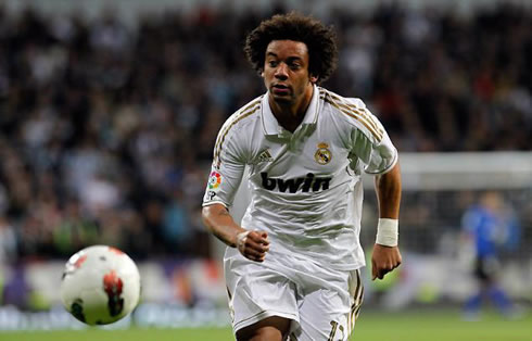 Marcelo playing for Real Madrid against Valencia in 2012